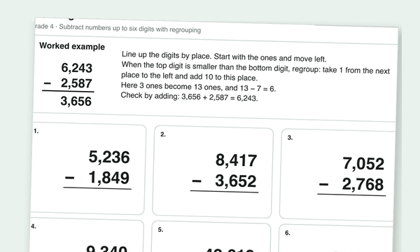 Subtraction worksheets preview