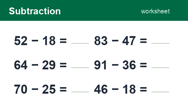 2-digit subtraction math worksheet