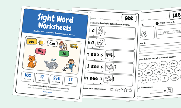 Sight word worksheets: a reading page and a practice page