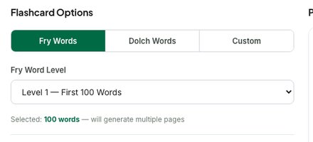Sight words flashcard generator