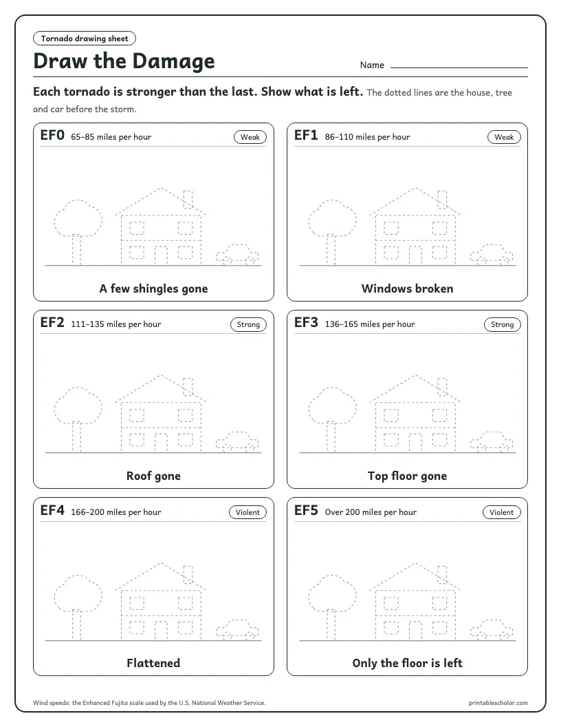 Tornado Drawing Worksheet: the printable sheet