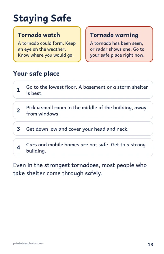 Tornado book page 13: Staying Safe