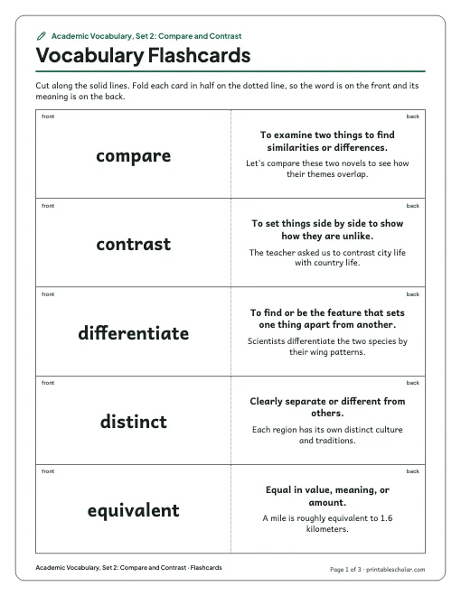 Academic Vocabulary, Set 2: Compare and Contrast: flashcards preview