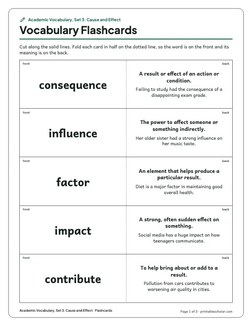 Academic Vocabulary, Set 3: Cause and Effect: flashcards preview