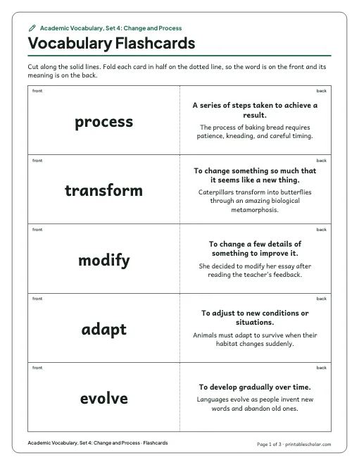Academic Vocabulary, Set 4: Change and Process: flashcards preview