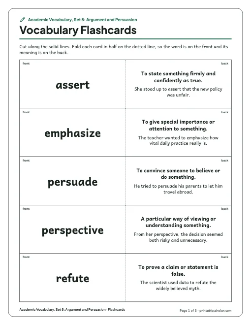 Academic Vocabulary, Set 5: Argument and Persuasion: flashcards preview