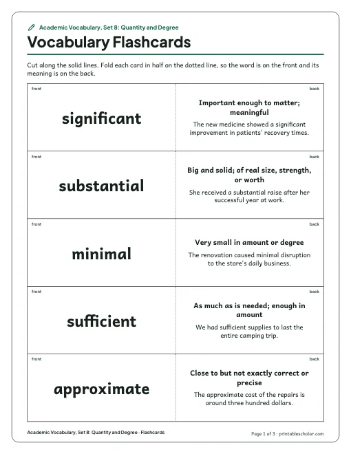 Academic Vocabulary, Set 8: Quantity and Degree: flashcards preview