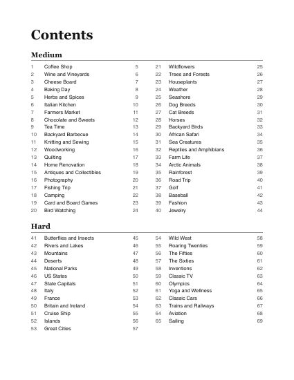 100 Word Searches for Adults, contents: medium and hard
