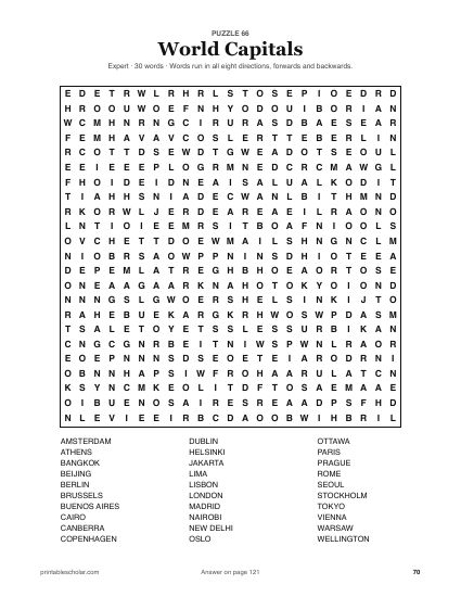 100 Word Searches for Adults, puzzle 66: world capitals