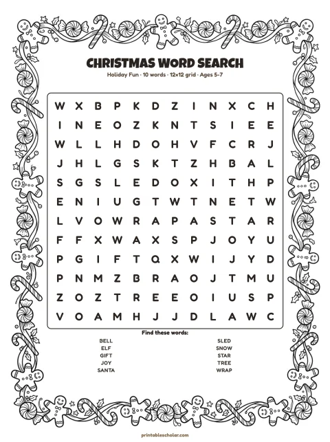 Printable Christmas word search preview