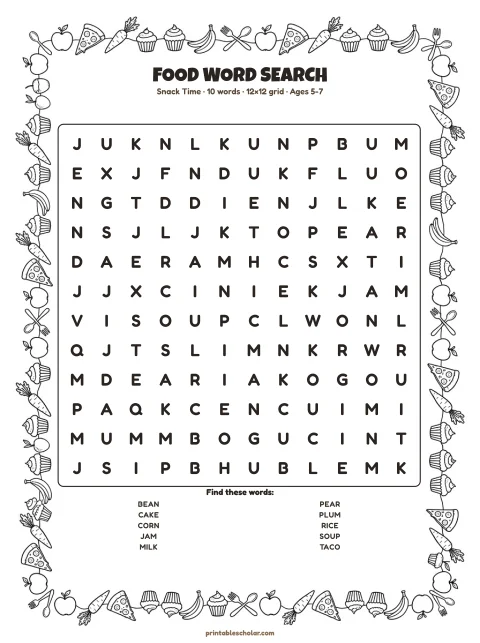 Food word search preview
