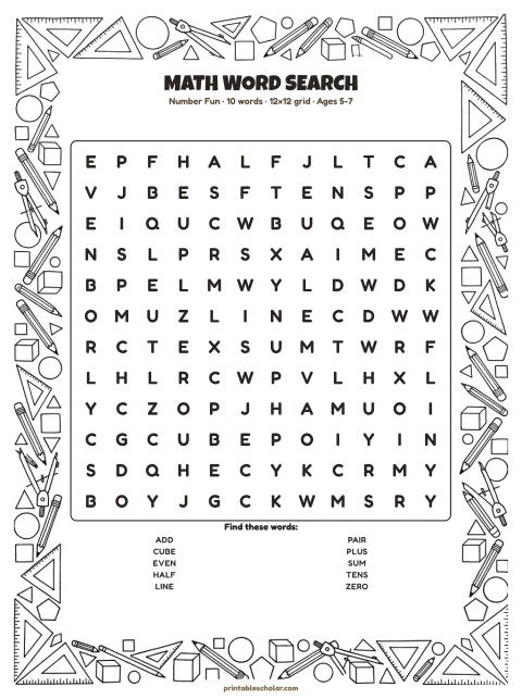 Math word search preview