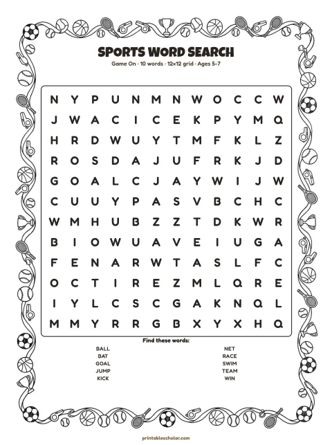Sports word search preview