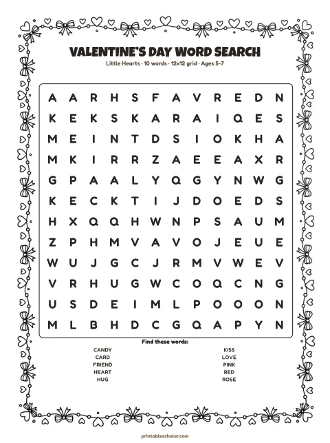 Printable Valentine's Day word search preview