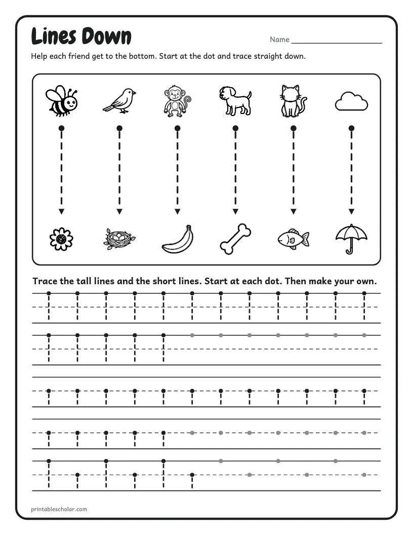 Tracing Lines: Down worksheet preview