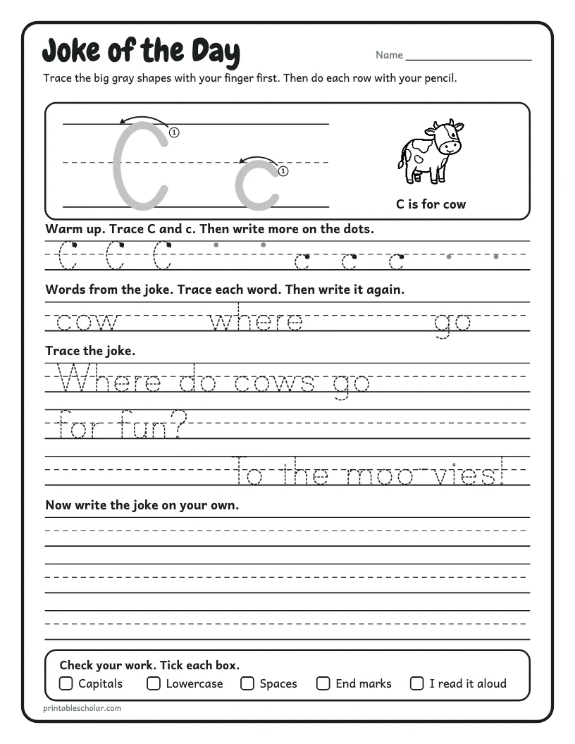 Cow Joke worksheet preview