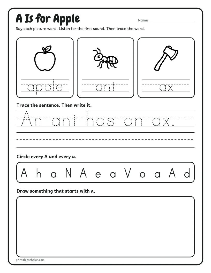 A Is for Apple worksheet preview