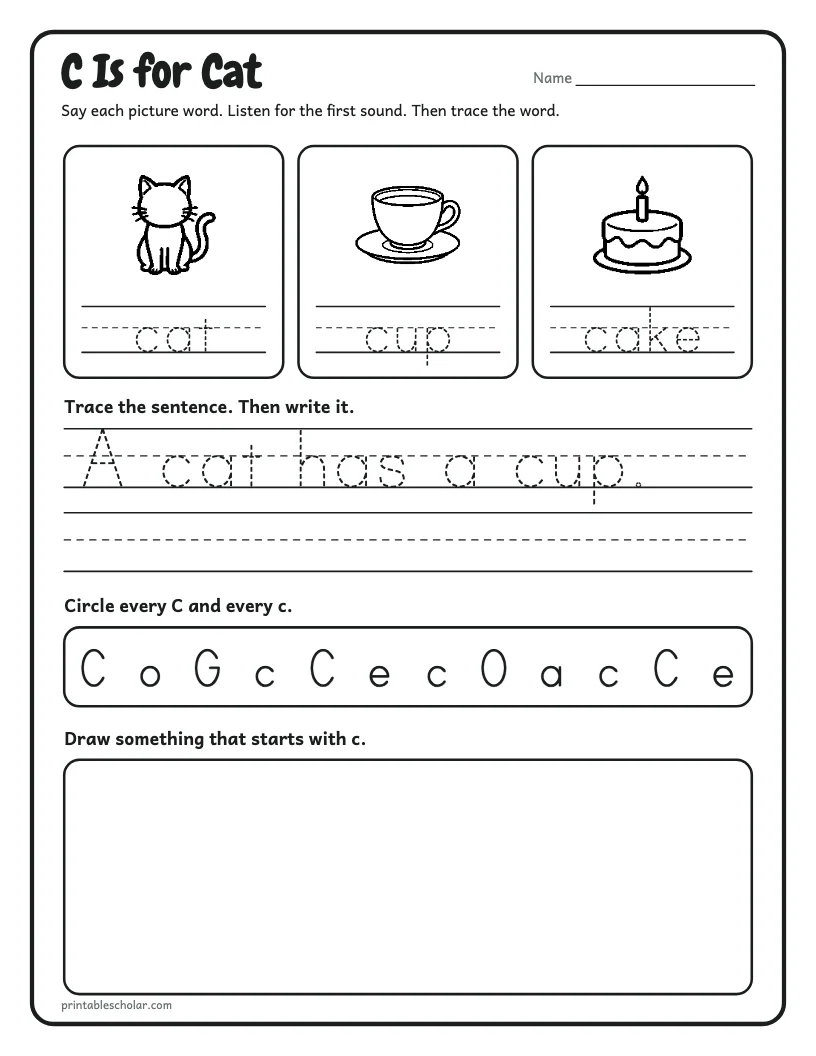 C Is for Cat worksheet preview