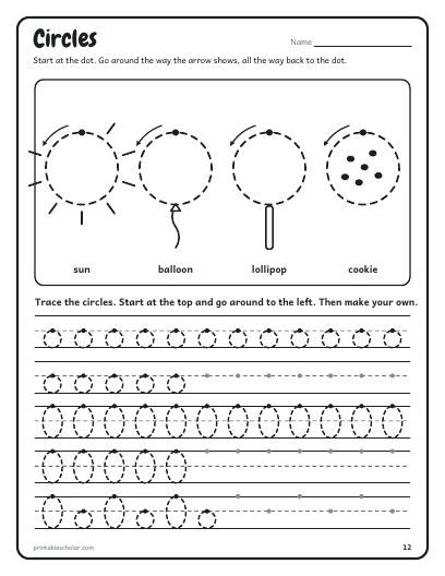 A first strokes page: a sheet from the Print Handwriting Workbook