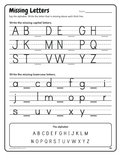 A review page: a sheet from the Print Handwriting Workbook