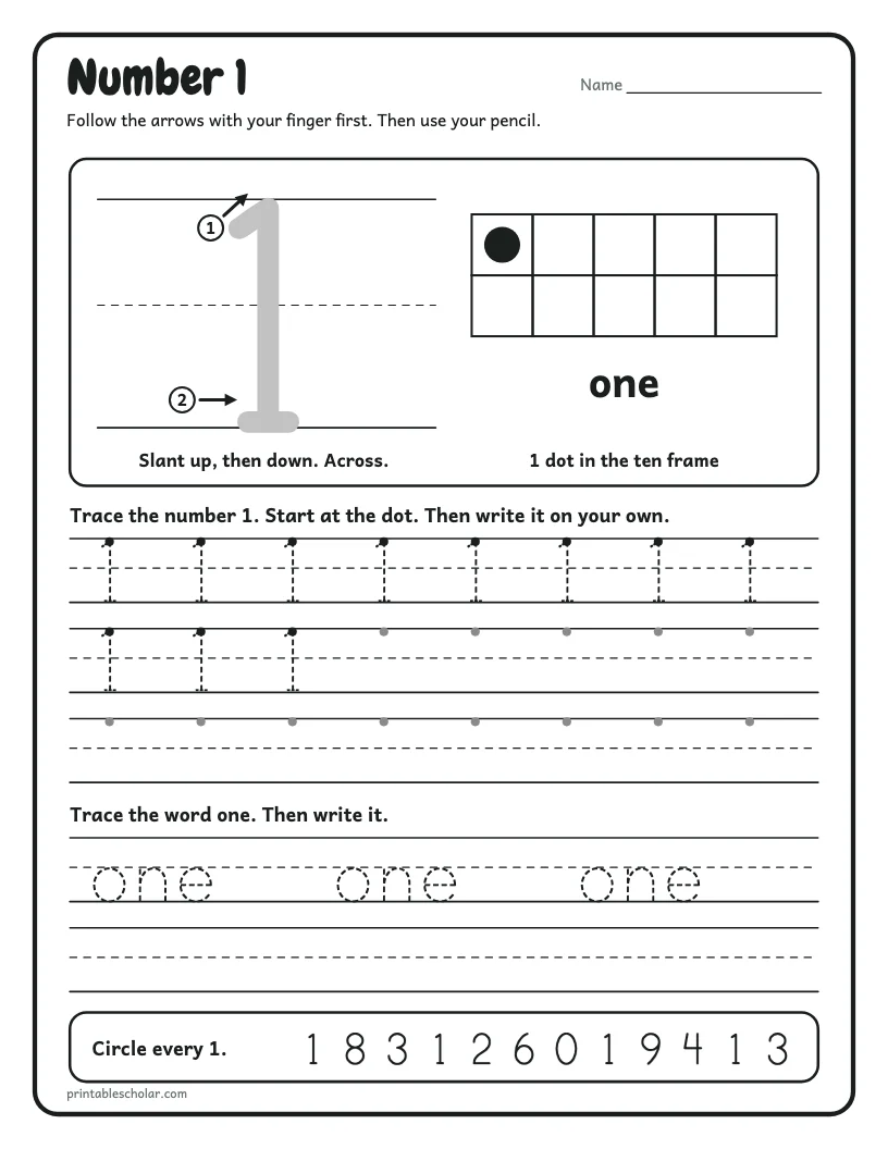 Number 1 worksheet preview