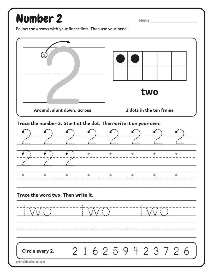 Number 2 worksheet preview