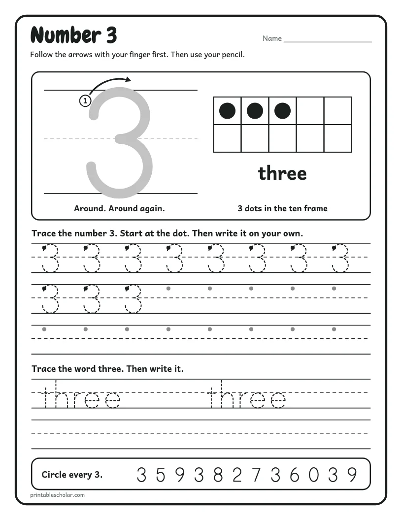 Number 3 worksheet preview