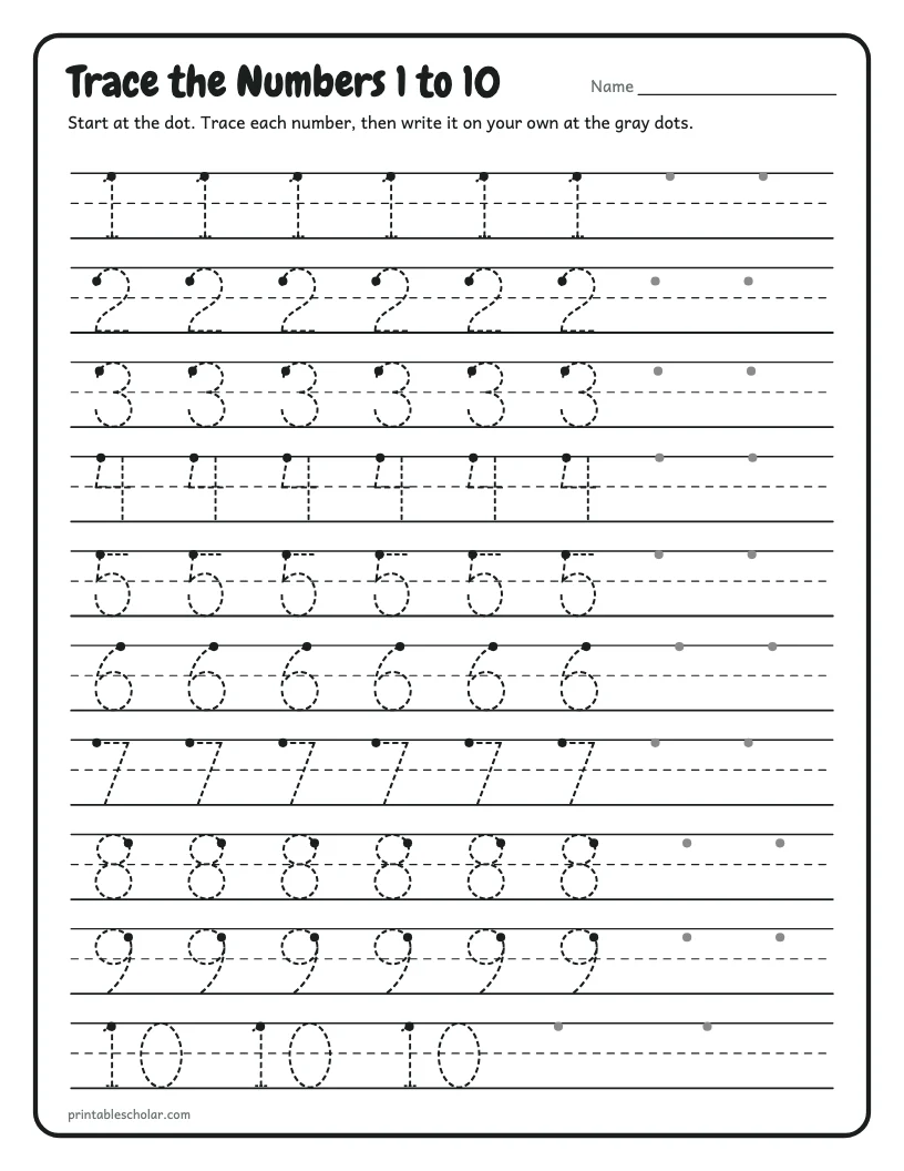 Number Tracing 1 to 10 worksheet preview
