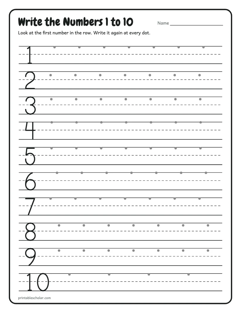 Write the Numbers 1 to 10 worksheet preview