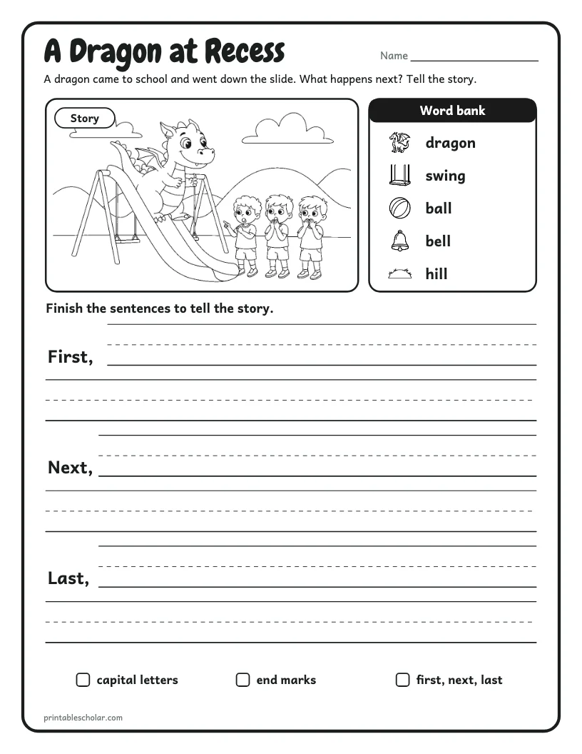 A Dragon at Recess worksheet preview