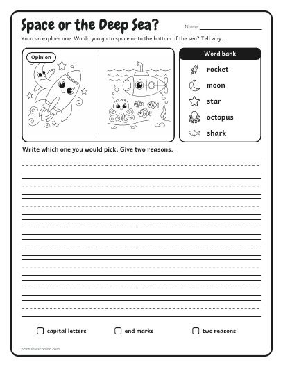 An opinion, Level 2: a sheet from the Picture Writing Prompts pack