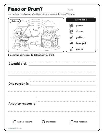 An opinion, Level 1: a sheet from the Picture Writing Prompts pack