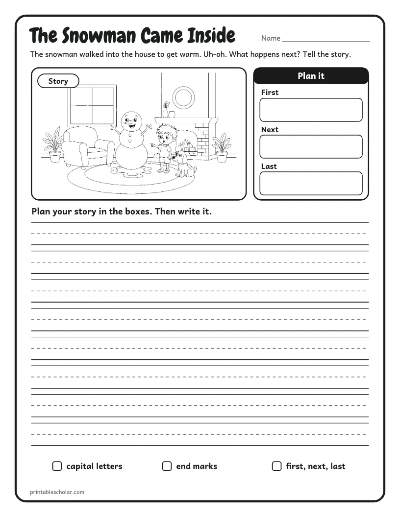 The Snowman Came Inside worksheet preview