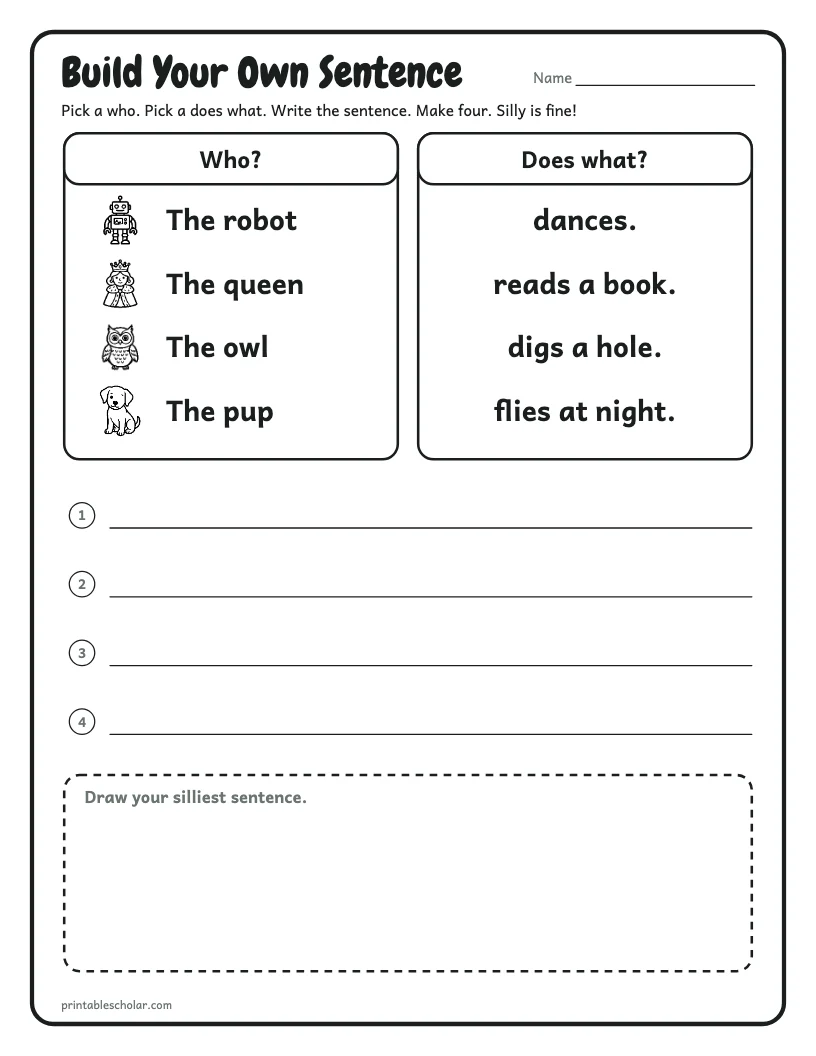 Build Your Own Sentence worksheet preview