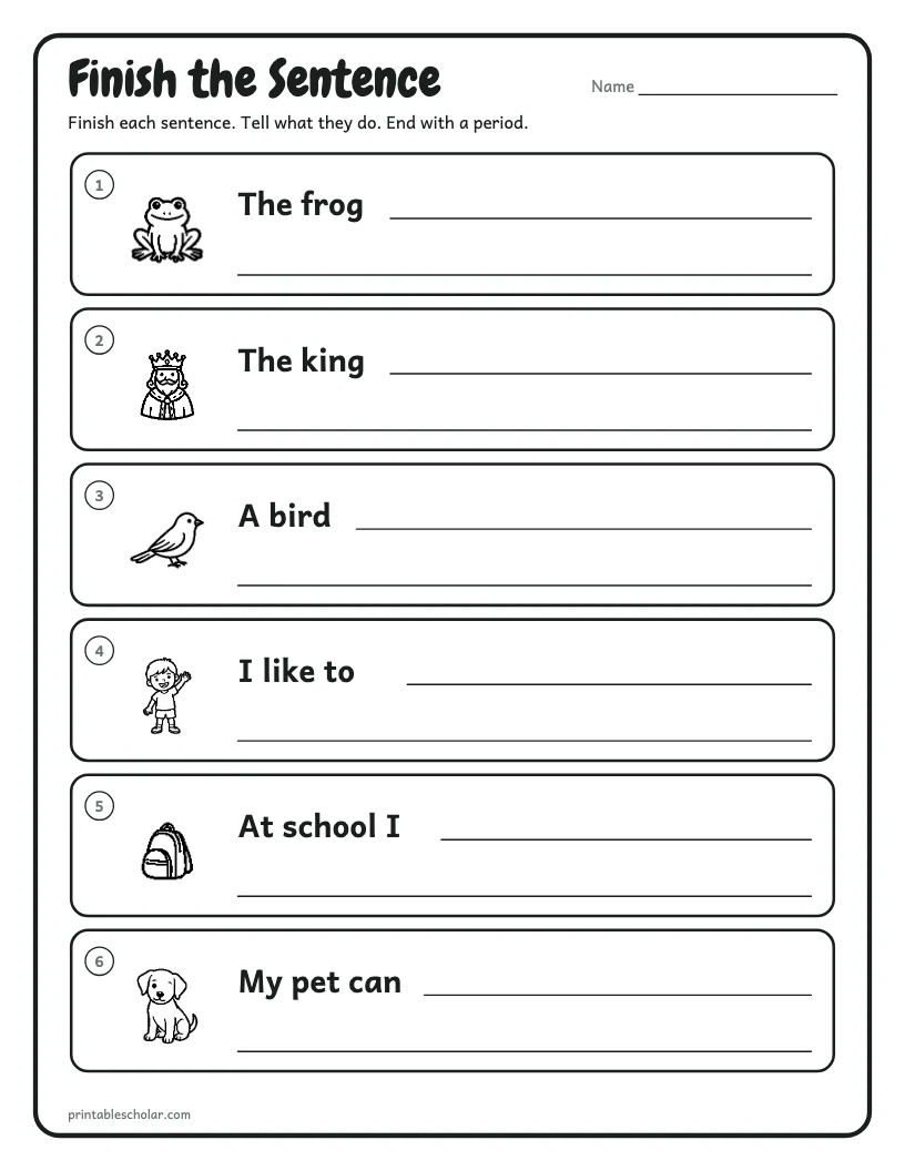 Finish the Sentence worksheet preview