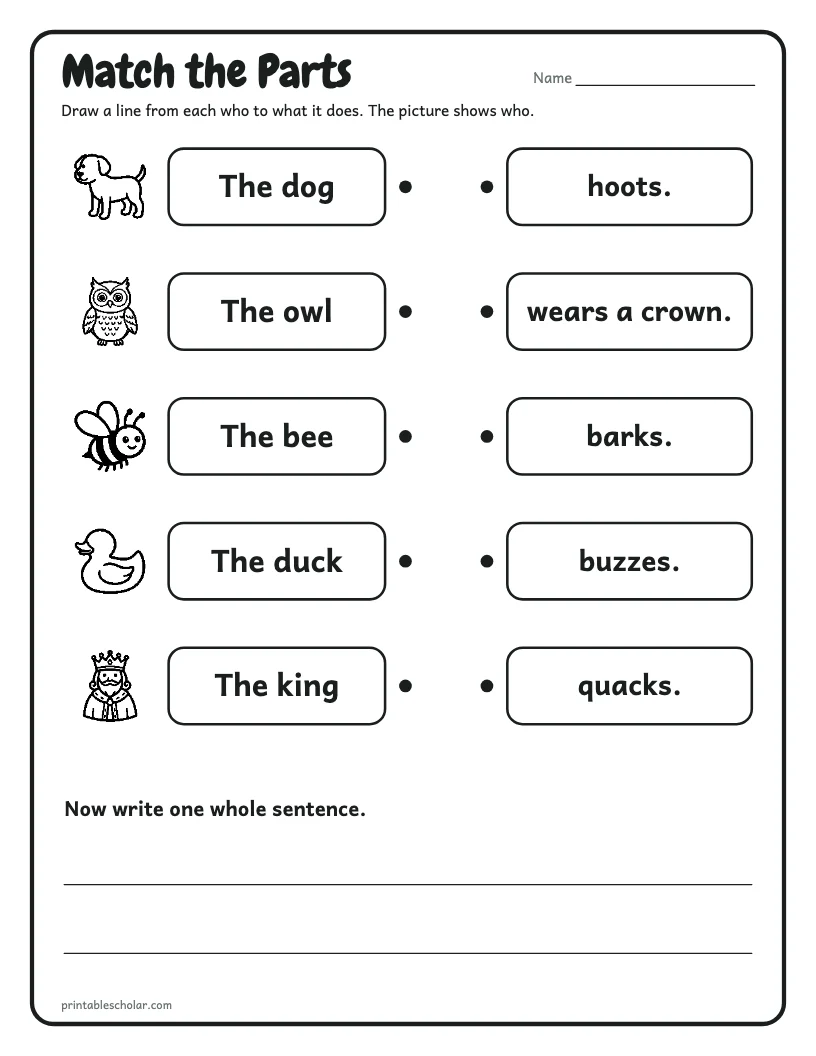 Match the Parts worksheet preview