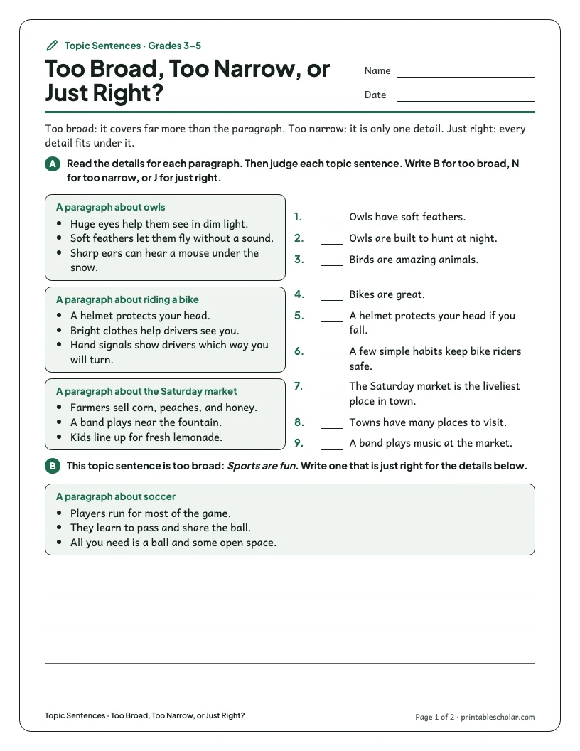 Too Broad, Too Narrow, or Just Right? worksheet preview